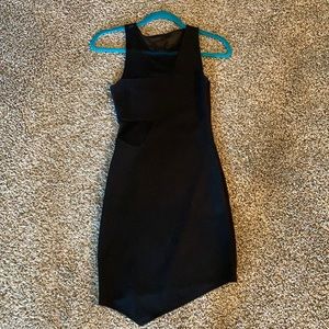 Women’s little black dress, asymmetrical hem